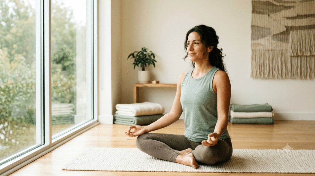 Woman practicing somatic yoga for stress relief