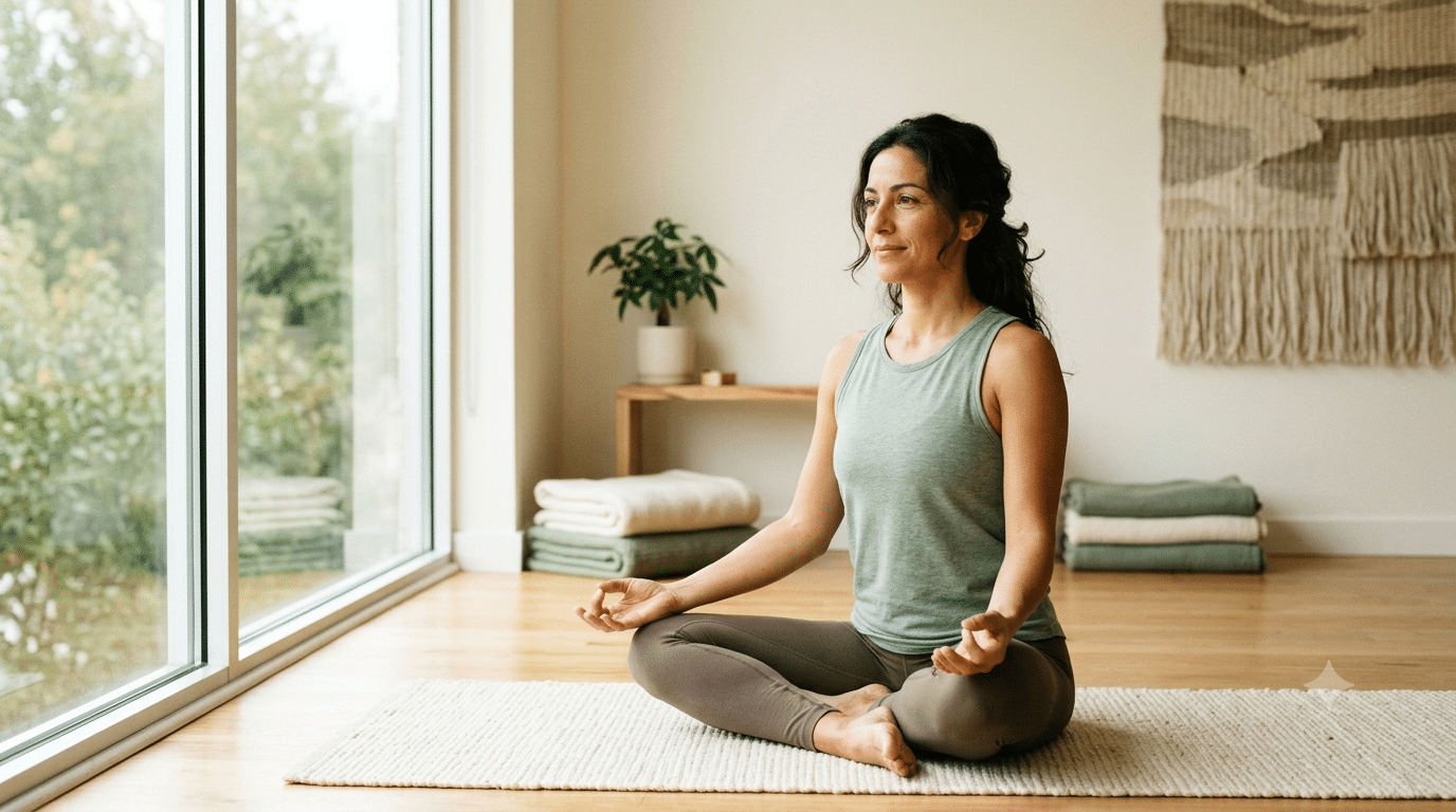 Woman practicing somatic yoga for stress relief