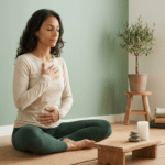 Woman practicing fight or flight yoga breathwork to calm her nervous system