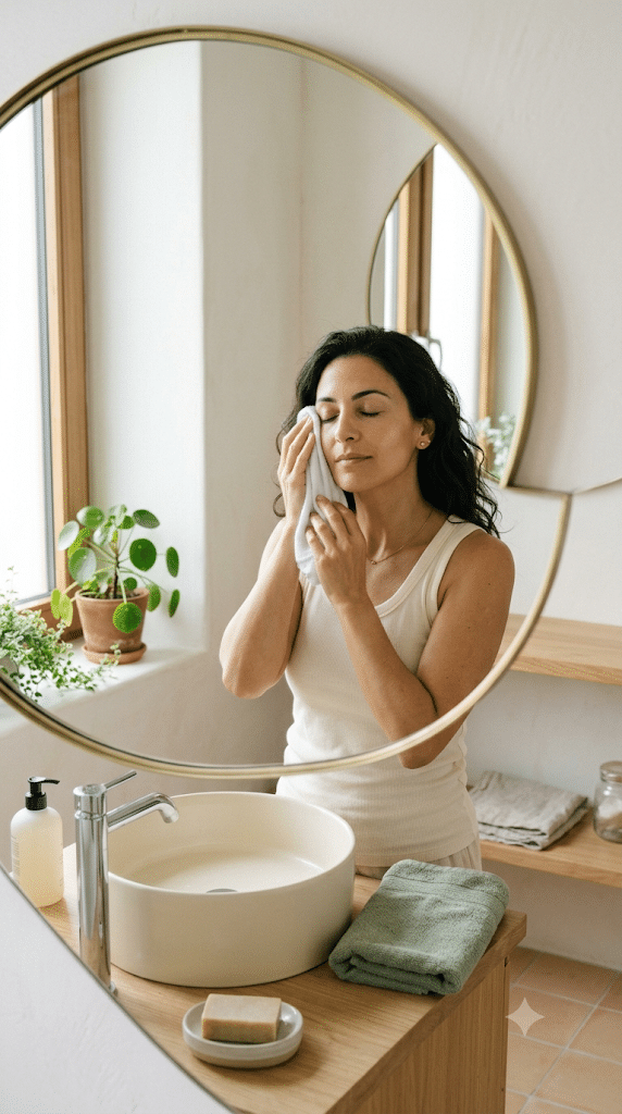 Woman using a cold water face splash to activate the vagus nerve instantly
